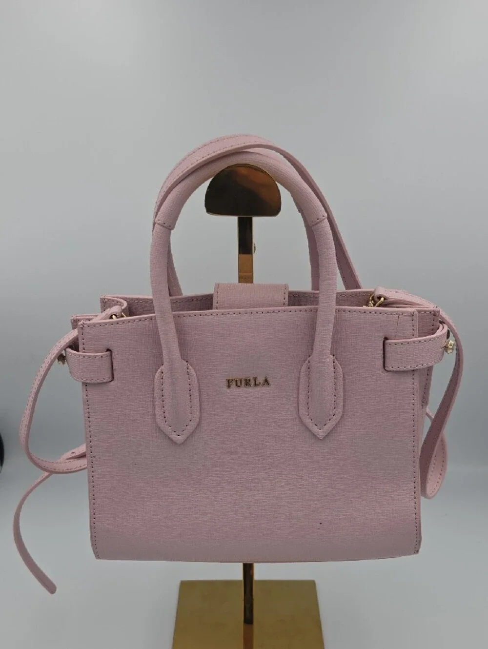 Furla Light Baby Pink Saffiano Small Satchel W Top Handles Gold Hardware (EUC)💗